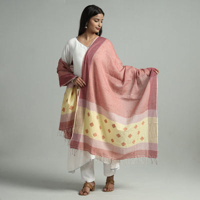 Brown - Bengal Jamdani Buti Handloom Cotton Dupatta with Tassels 35