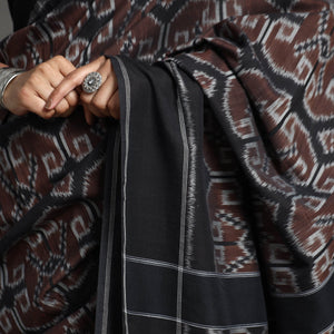 Brown - Pochampally Ikat Weave Handloom Cotton Saree