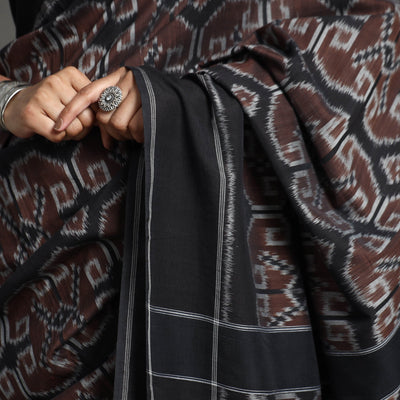 Brown - Pochampally Ikat Weave Handloom Cotton Saree