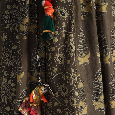 Brown - Ajrakh Block Printed 24 Kali Patchwork Cotton Long Skirt