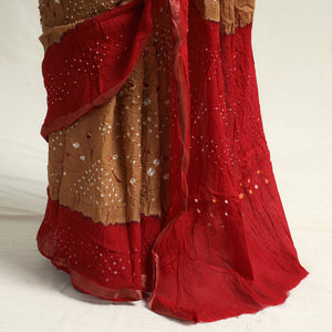 Brown - Kutch Bandhani Tie-Dye Cotton Saree with Blouse Piece