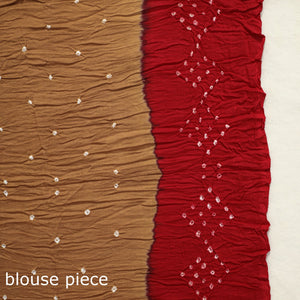 Brown - Kutch Bandhani Tie-Dye Cotton Saree with Blouse Piece