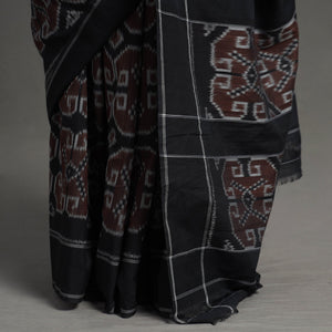 Brown - Pochampally Ikat Weave Handloom Cotton Saree