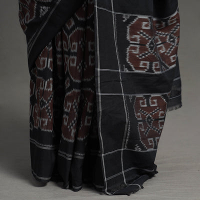 Brown - Pochampally Ikat Weave Handloom Cotton Saree