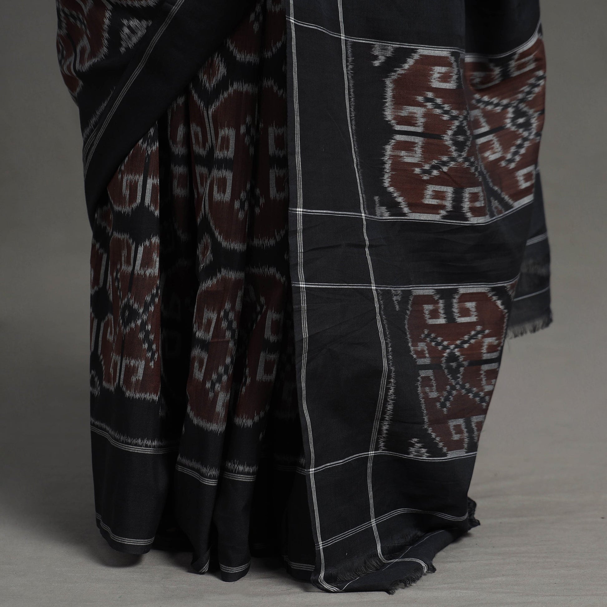 Brown - Pochampally Ikat Weave Handloom Cotton Saree
