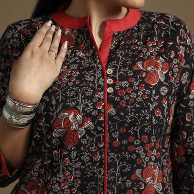 Brown - Bagru Hand Block Printed Cotton A-Line Long Kurta