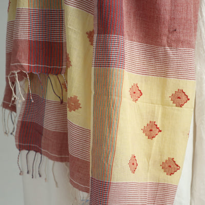 Brown - Bengal Jamdani Buti Handloom Cotton Dupatta with Tassels 35