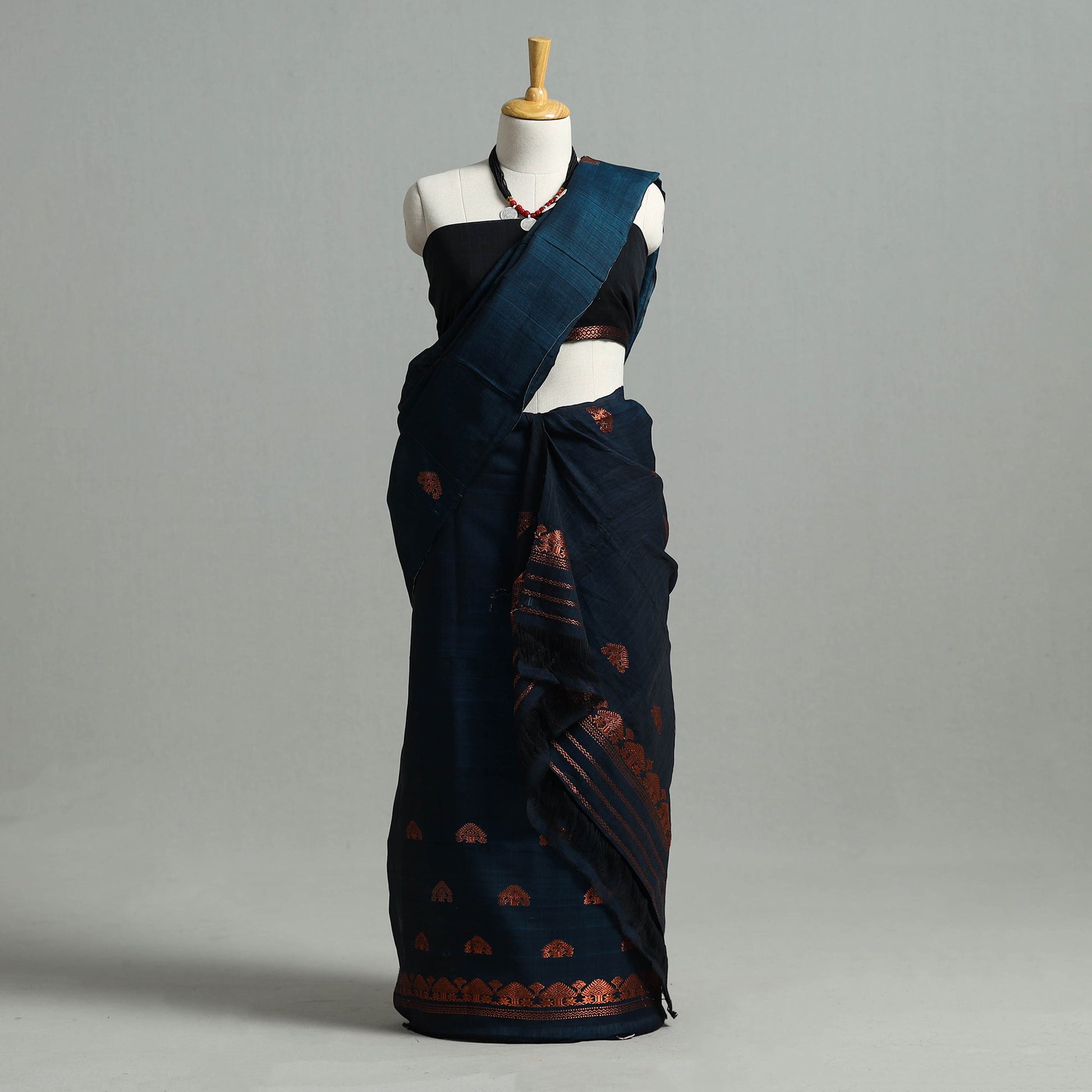 Blue - Assam Handloom Tussar Mekhela Chador with Blouse Piece 13