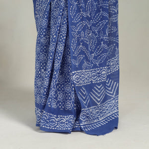 Blue - Cotton Hand Batik Print Saree 04