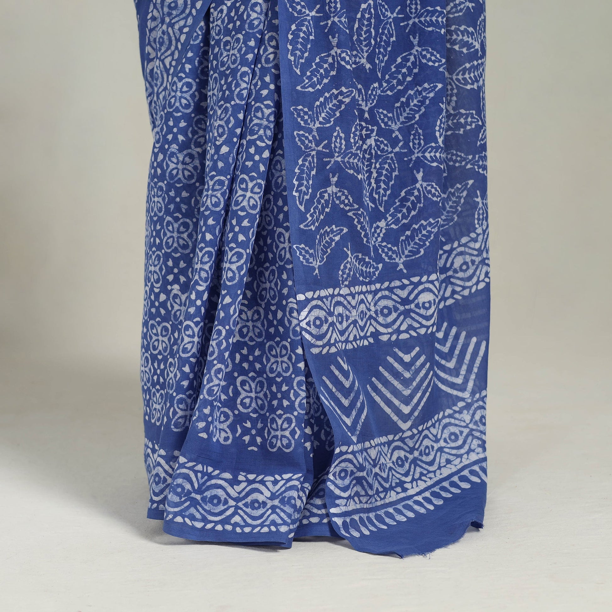Blue - Cotton Hand Batik Print Saree 04