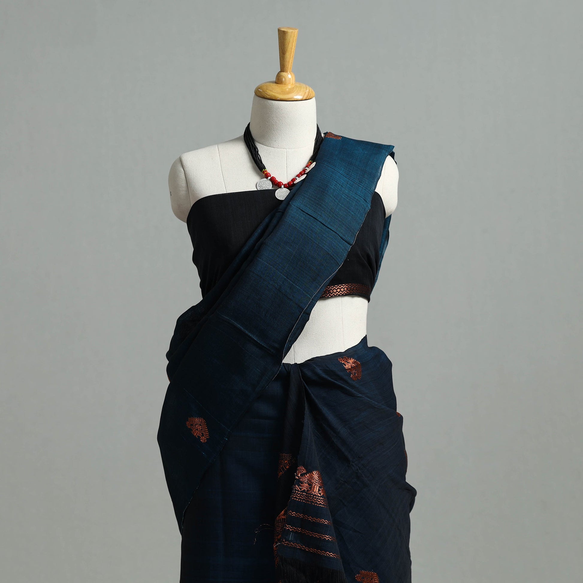 Blue - Assam Handloom Tussar Mekhela Chador with Blouse Piece 13