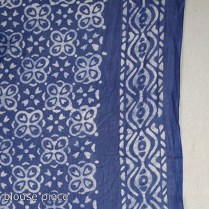 Blue - Cotton Hand Batik Print Saree 04