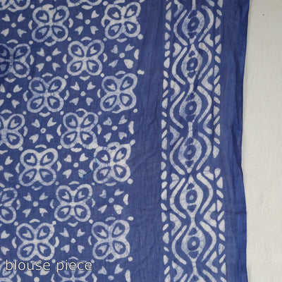 Blue - Cotton Hand Batik Print Saree 04