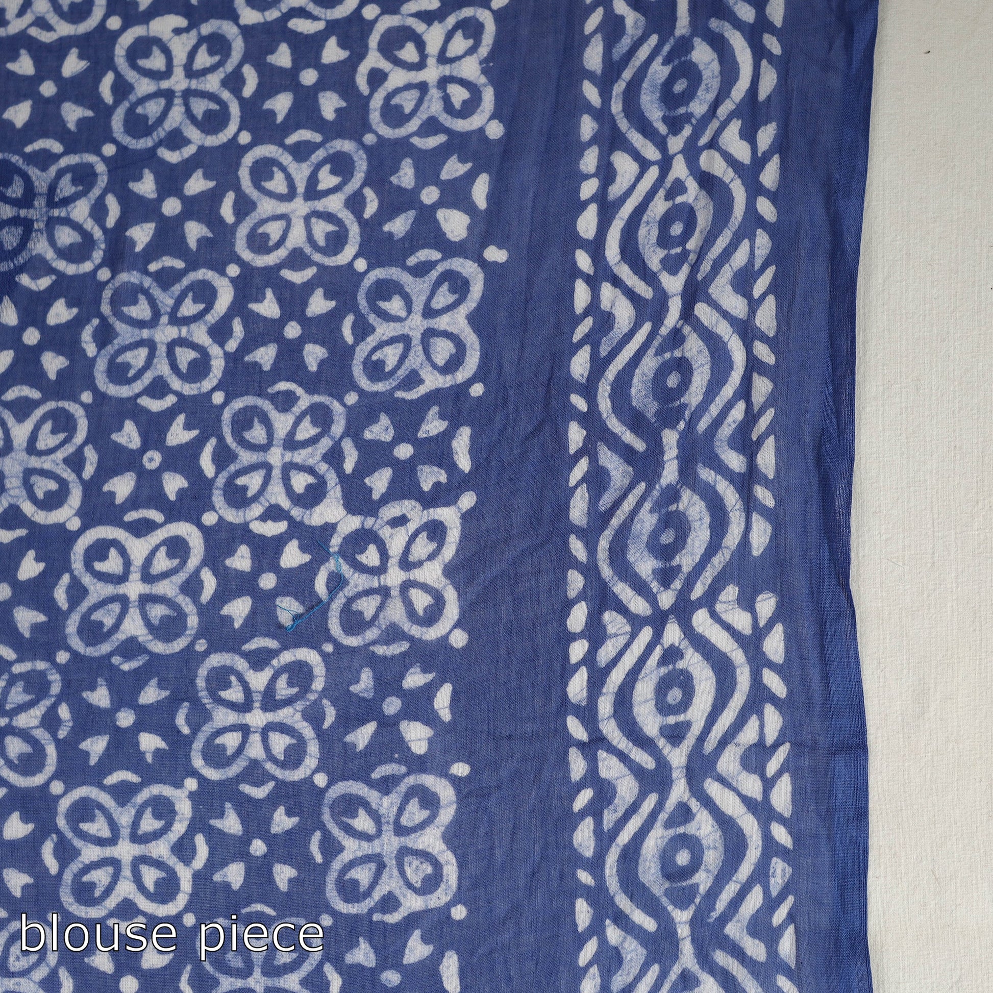 Blue - Cotton Hand Batik Print Saree 04
