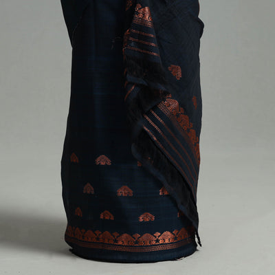Blue - Assam Handloom Tussar Mekhela Chador with Blouse Piece 13