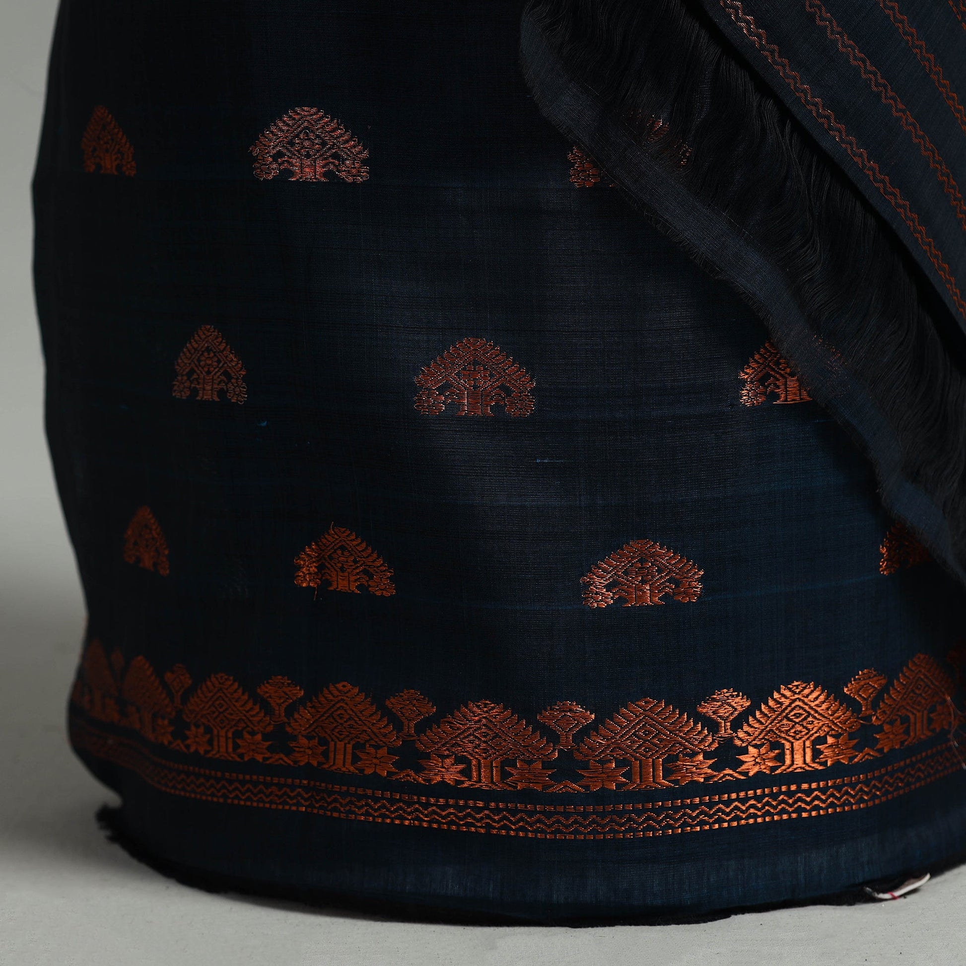 Blue - Assam Handloom Tussar Mekhela Chador with Blouse Piece 13