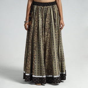 Brown - Ajrakh Block Printed 24 Kali Patchwork Cotton Long Skirt