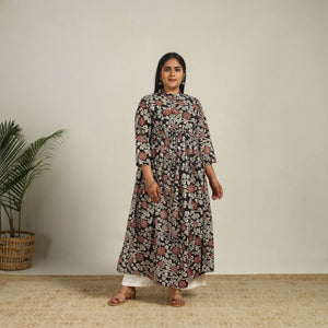 Black - Printed Cotton Flared Kalamkari Kurta 16