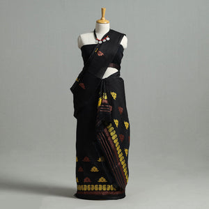 Black - Assam Handloom Tussar Mekhela Chador with Blouse Piece 14