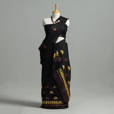 Black - Assam Handloom Tussar Mekhela Chador with Blouse Piece 14
