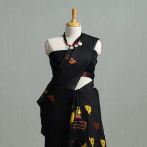 Black - Assam Handloom Tussar Mekhela Chador with Blouse Piece 14