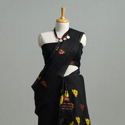Black - Assam Handloom Tussar Mekhela Chador with Blouse Piece 14