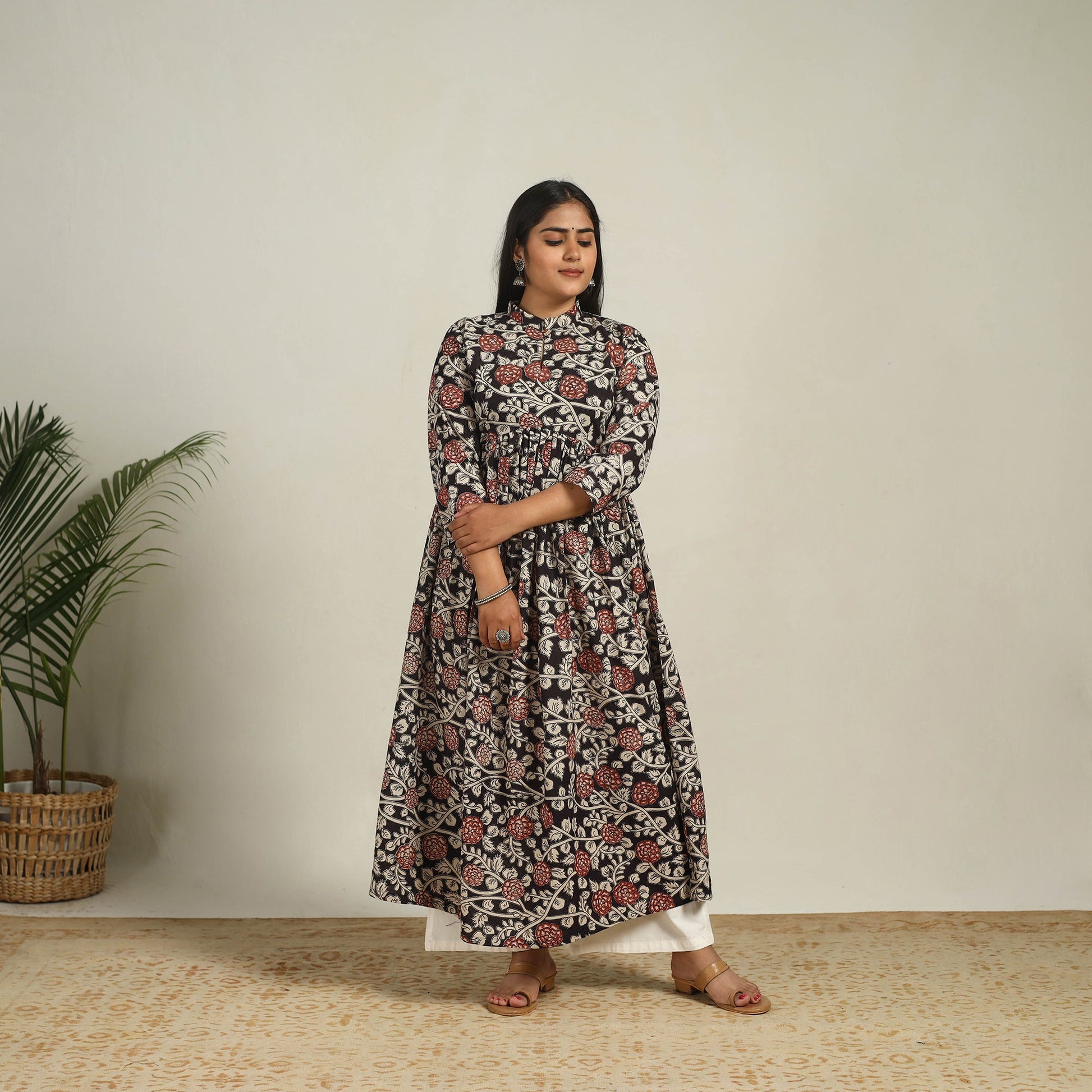Black - Printed Cotton Flared Kalamkari Kurta 16