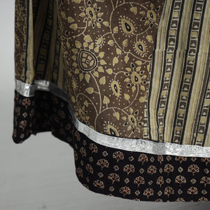 Brown - Ajrakh Block Printed 24 Kali Patchwork Cotton Long Skirt