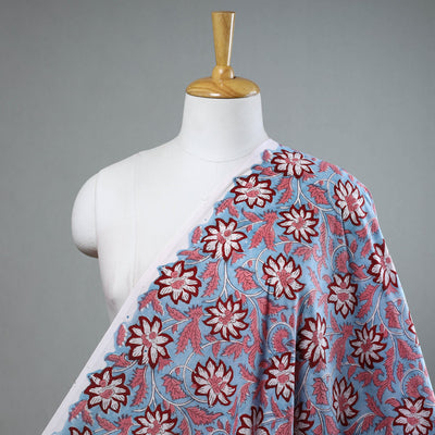 Blue - Floral Sanganeri Block Print Cotton Fabric 11