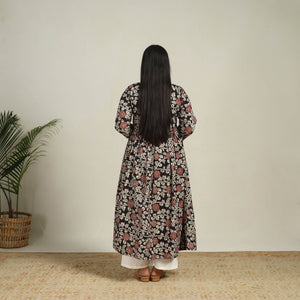 Black - Printed Cotton Flared Kalamkari Kurta 16