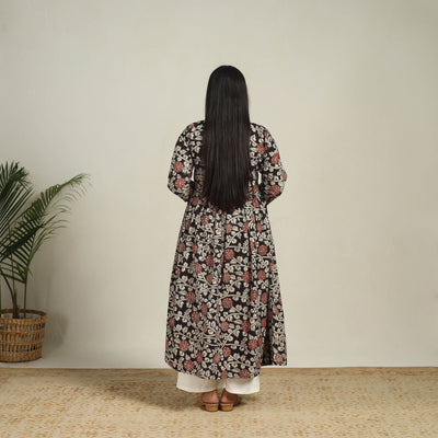 Black - Printed Cotton Flared Kalamkari Kurta 16