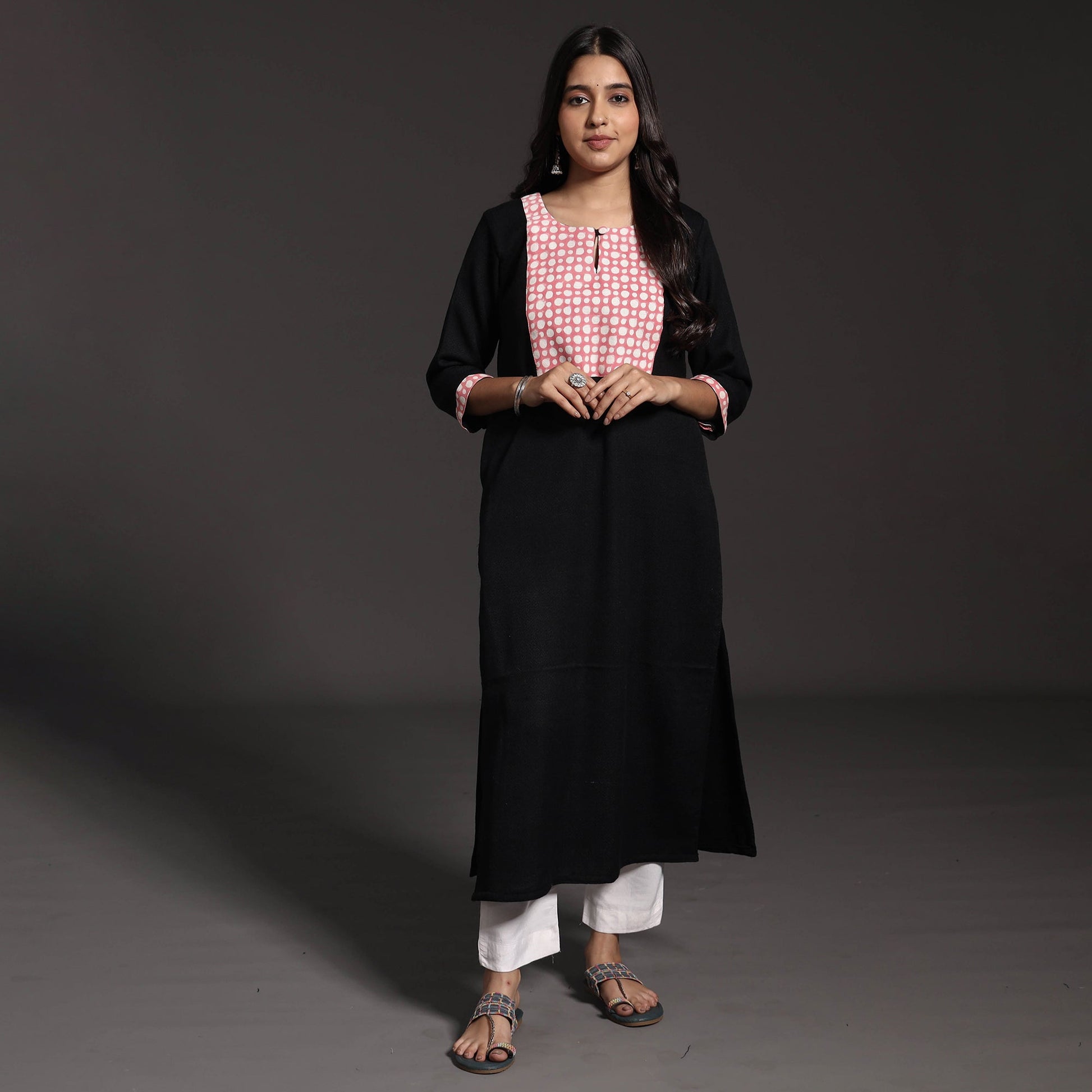 Black - Kumaun Handwoven Straight Merino Woolen Kurta