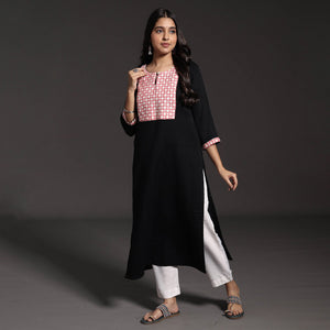 Black - Kumaun Handwoven Straight Merino Woolen Kurta