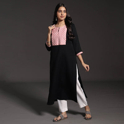Black - Kumaun Handwoven Straight Merino Woolen Kurta