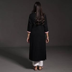 Black - Kumaun Handwoven Straight Merino Woolen Kurta