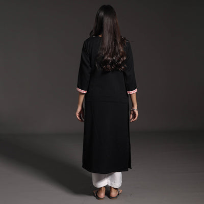 Black - Kumaun Handwoven Straight Merino Woolen Kurta