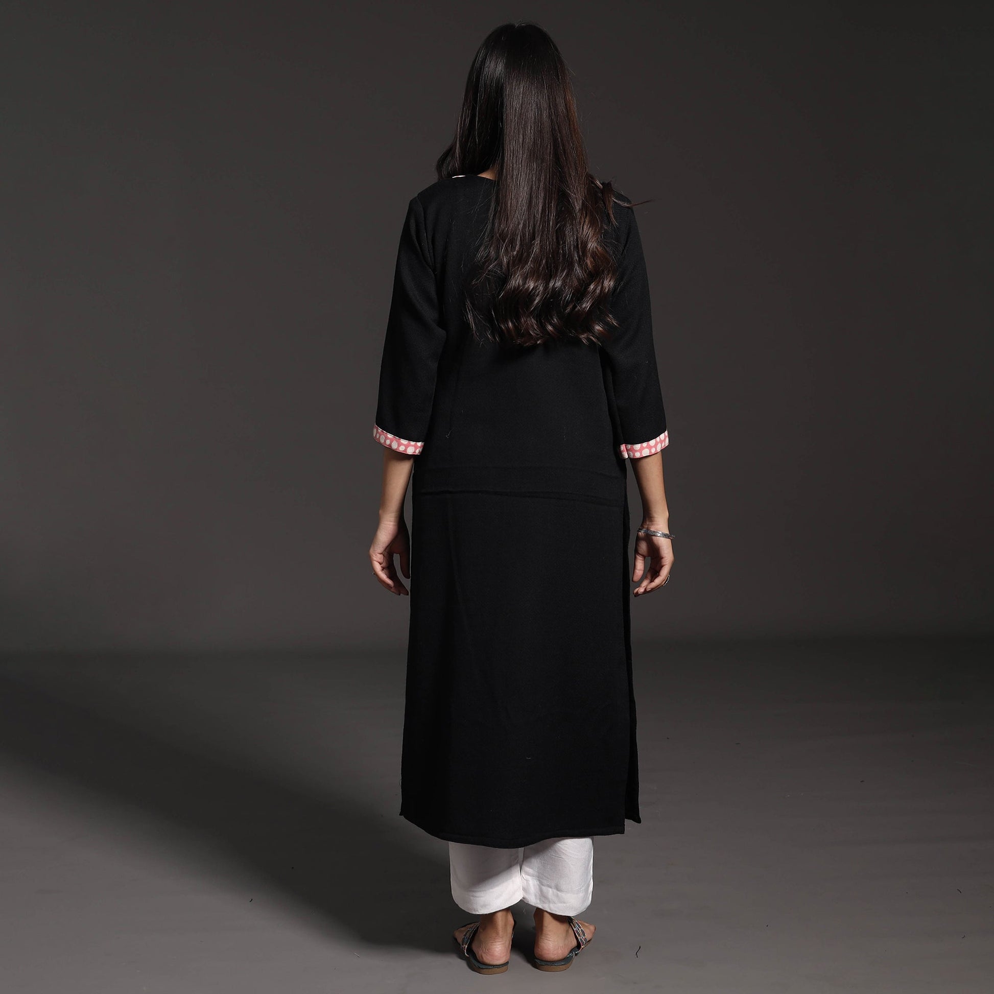 Black - Kumaun Handwoven Straight Merino Woolen Kurta