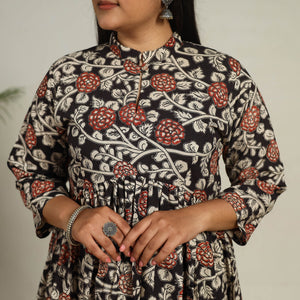 Black - Printed Cotton Flared Kalamkari Kurta 16