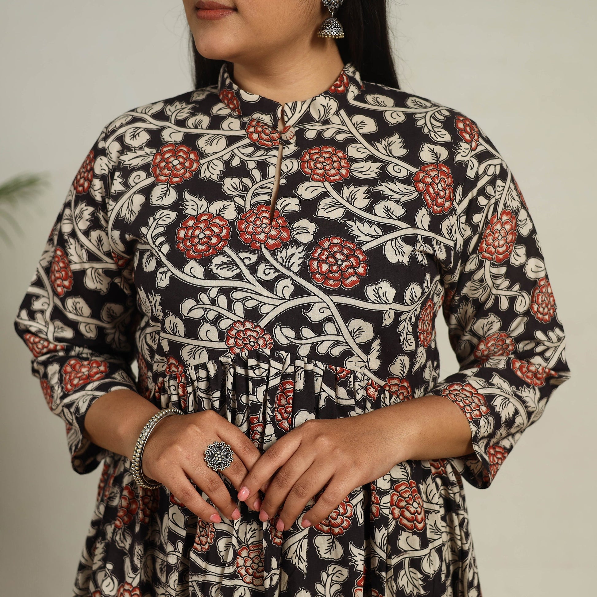 Black - Printed Cotton Flared Kalamkari Kurta 16