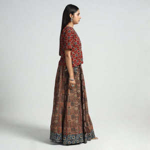 Brown - 24 Kali Patchwork Block Printed Cotton Ajrakh Skirt