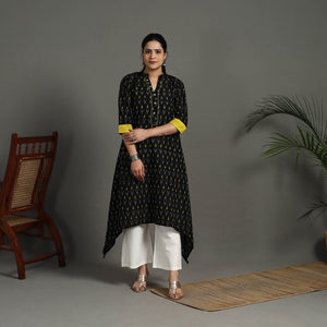 Black - Mercerised Cotton A-Line Pochampally Ikat Kurta 21