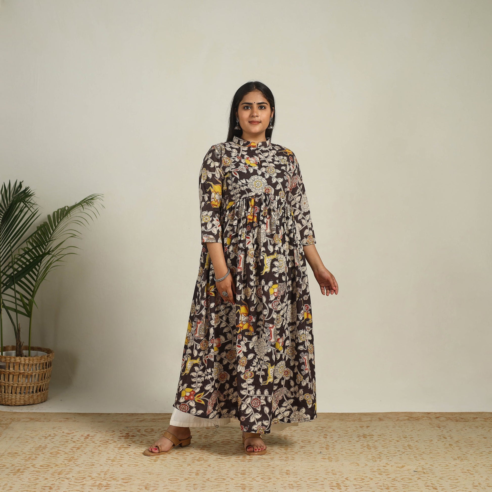 Black - Printed Cotton Flared Kalamkari Kurta 17