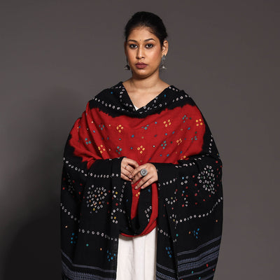 Black - Kutch Mirror Work Handwoven Bandhani Tie-Dye Woolen Shawl
