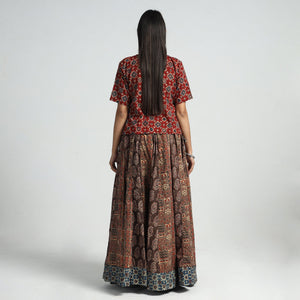 Brown - 24 Kali Patchwork Block Printed Cotton Ajrakh Skirt