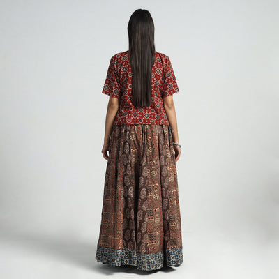 Brown - 24 Kali Patchwork Block Printed Cotton Ajrakh Skirt