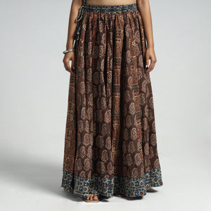 Brown - 24 Kali Patchwork Block Printed Cotton Ajrakh Skirt