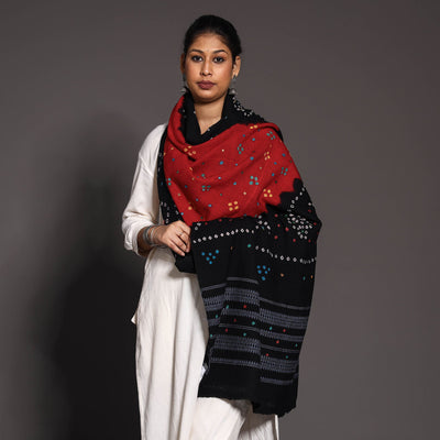 Black - Kutch Mirror Work Handwoven Bandhani Tie-Dye Woolen Shawl