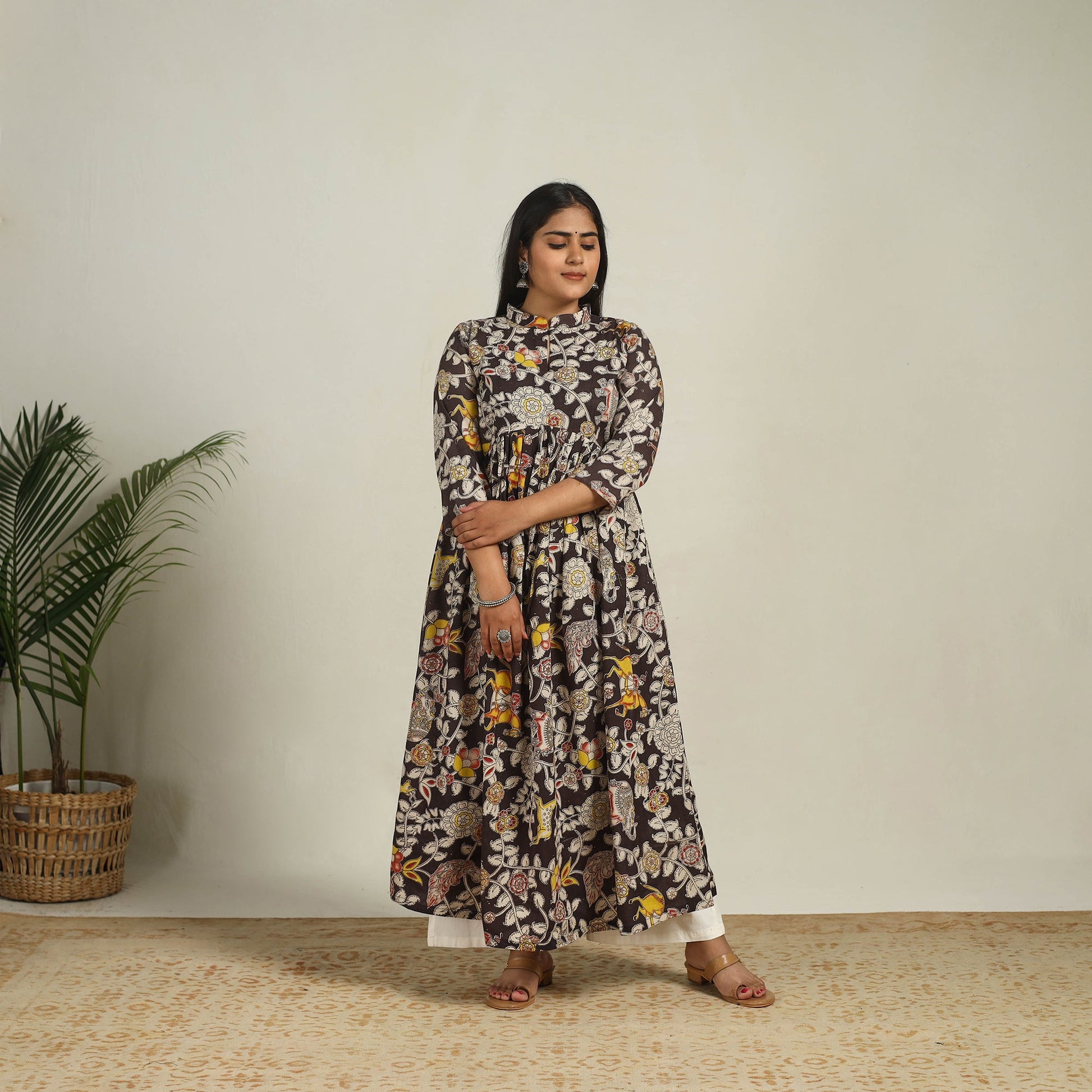 Black - Printed Cotton Flared Kalamkari Kurta 17