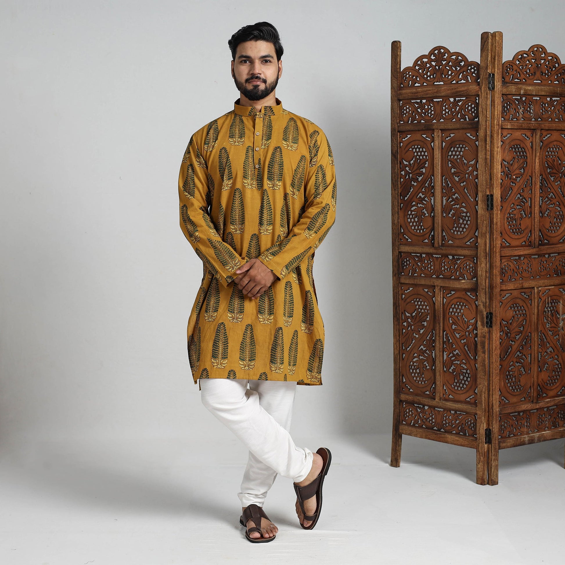 Ajrakh Block Printed Cotton Men Long Kurta 11