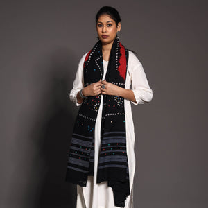 Black - Kutch Mirror Work Handwoven Bandhani Tie-Dye Woolen Shawl